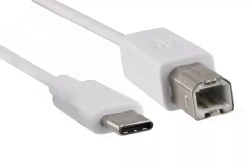 USB кабел тип C към USB 2.0 B щепсел, бял, 2,00 м, блистер DINIC